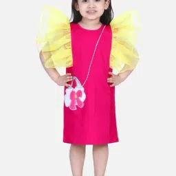 LilPicks Kids Pink & Yellow Cotton Embelished Dress-image-53