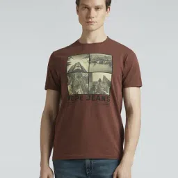 Pepe Jeans Brown Cotton Slim Fit Printed T-Shirt-image-6