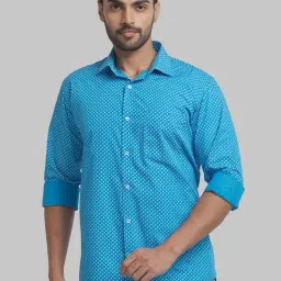 Park Avenue Blue Cotton Slim Fit Printed Shirt-picture-16