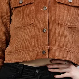 KASSUALLY Brown Cotton Relaxed Fit Crop Denim Jacket image 5