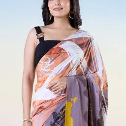 navyasa by liva Mustard Printed Saree With Unstitched Blouse image 5