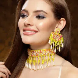 Moedbuille Pearls & Beads Studded Handcrafted Contemporary Design Tasselled Jewellery Set-image-58