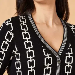 Annabelle by Pantaloons Black & White Jacquard Cardigan image 5