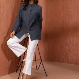 Fabindia Blue Textured Pattern Jacket image 5