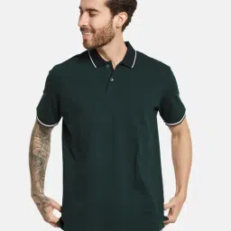Octave Bottle Green Cotton Regular Fit Polo T-Shirt-image-28