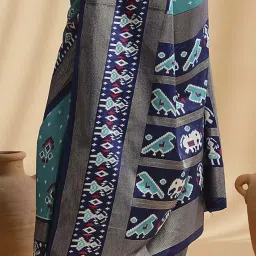 Saree Mall Blue Silk Printed Saree With Unstitched Blouse image 5