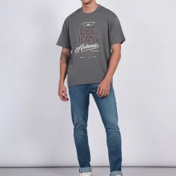 Lee Grey Loose Fit Graphic Print Cotton Oversized Crew T-Shirt image 5
