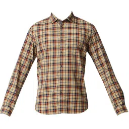 Basics Lark Khaki Cotton Slim Fit Checks Shirt image 5