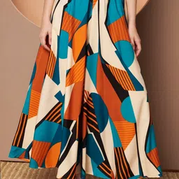 LookShine Women Printed Relaxed Flared Wrinkle Free Trousers-picture-28