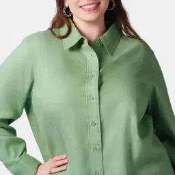 VIRGIO Green Relaxed Fit Solid Shirt image 5