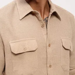 showoffff Showoff Beige Cotton Slim Fit Self Pattern Shirt image 5