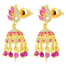 Peora Gold Plated Pink Cubic Zirconia Studded Jhumki Earrings image 5