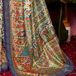 Saree Mall Beige Printed Sarees With Unstitched Blouse image 5