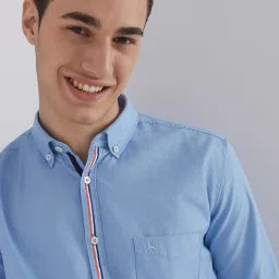 Parx Blue Cotton Slim Fit Shirt image 5