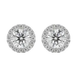 Emori 18k White Gold & Diamond 1 CT Halo Solitaire Stud Earrings-picture-20