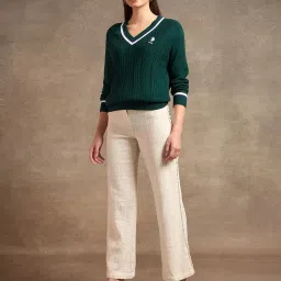 U.S. Polo Assn. Womens Green Pure Cotton Regular Fit Sweater image 5
