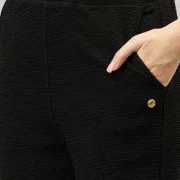 FEMEA Black Cotton Blend Textured Trackpants image 5