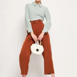 MADAME Rust Mid Rise Flared Pants image 5