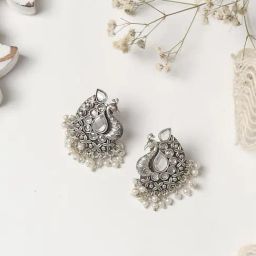 Teejh Nirali White Silver Oxidized Stud Earrings-picture-27