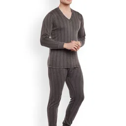 mack jonney VIMAL JONNEY Men Taupe & Black Striped Thermal Top image 2