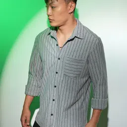 Campus Sutra Grey Cotton Regular Fit Striped Shirt-picture-31