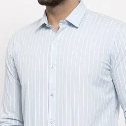 Jainish Blue Cotton Regular Fit Striped Shirt image 4