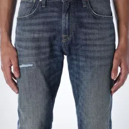 Jack & Jones Medium Blue Cotton Bootcut Fit Distress Jeans image 5