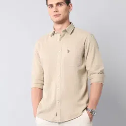 U.S. Polo Assn. Denim Co. Beige Cotton Slim Fit Shirt-picture-26