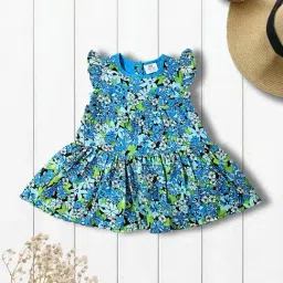 Creative Kid's Girls Blue & Green Cotton Printed Dress-picture-27