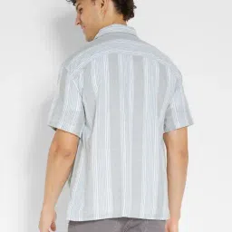 American Eagle Men Green Striped Button-Up Poolside Shirt image 2