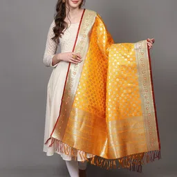 Exotic India Ethnic Motifs Woven Design Zari Work Art Silk Dupatta-picture-10