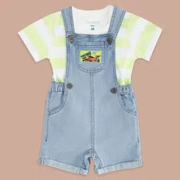 Pantaloons Baby Blue & Green Cotton Printed Dungaree Set-picture-26