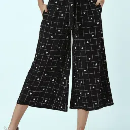 People by Pantaloons Black Chequered Culottes-image-82
