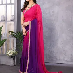 DIVASTRI Ombre Embroidered Poly Georgette Saree image 2