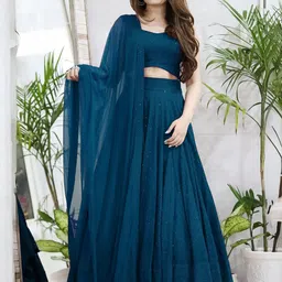 KALINI Embroidered Sequinned Semi-Stitched Lehenga & Unstitched Blouse With Dupatta-picture-16