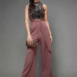 Miss Chase Halter Neck Basic Jumpsuit with Embellished image 2