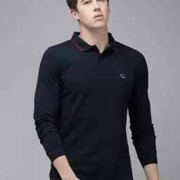 The Bear House Navy Slim Fit Cotton Polo T-Shirt-image-7
