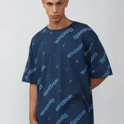 Reebok Blue Cotton Regular Fit Printed T-Shirt-image-91