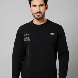Cantabil Black Regular Fit Printed Round Neck Sweatshirt-picture-1