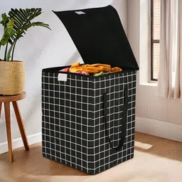 Kuber Industries Black Checked Foldable LaundryBag75L Each-picture-25