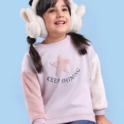 Babyoye Cotton Blend Brushed Fleece Full Sleeves Sweatshirt with Star Applique - Light Purple-picture-15