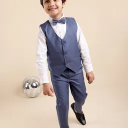 Babyhug Full Sleeves Party Suit With Bow - Blue-picture-20