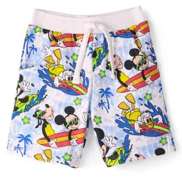 Babyhug Disney Cotton Terry Knit Knee Length Shorts With Mickey Mouse Print - Blue-picture-26