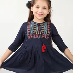ISHTI Three Fourth Sleeves Floral Embroidered Top -  Navy Blue-picture-21