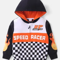 Babyhug Cotton Knit Full Sleeves Hooded Sweatjacket with Race Theme Print - Multicolour-picture-22