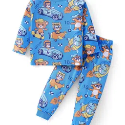 Babyhug Cotton Knit Full Sleeves Night Suit With Animals & Vehicles Print - Blue-picture-34