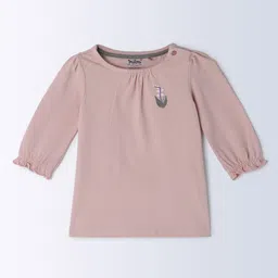 Milou Cotton Full Sleeves Full Peasant Sleeves Floral Embroidered Bio Washed Top - Pink-image-64