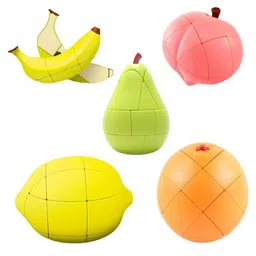 ACADE TOYS Banana, Orange, Lemon, Pear & Peach Shape Rubix Cube Set for Kids - Multicolour-image-0