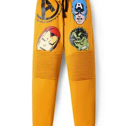 Pine Kids Marvel Terry Knit Full Length Track Pant with Avengers Graphics - Yellow-image-7