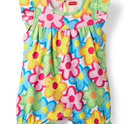 Babyhug 100% Cotton Knit Frill Sleeves Romper With Floral Print - Multicolor-picture-42